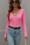 DEEP V NECK CASUAL DAILY KNIT TOP - Doublju