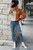 COLOR BLOCK ROUND NECK CASUAL TOP - Doublju