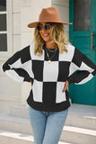 WOMENS CHECKERBOARD PATTERN SWEATER TOP - Doublju