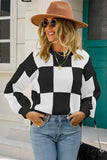 WOMENS CHECKERBOARD PATTERN SWEATER TOP - Doublju