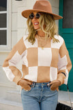 WOMENS CHECKERBOARD PATTERN SWEATER TOP - Doublju