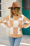 WOMENS CHECKERBOARD PATTERN SWEATER TOP - Doublju