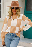 WOMENS CHECKERBOARD PATTERN SWEATER TOP - Doublju