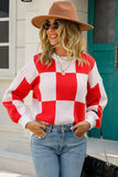 WOMENS CHECKERBOARD PATTERN SWEATER TOP - Doublju