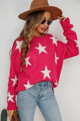WOMENS STAR PATTERN SWEATER TOP - Doublju