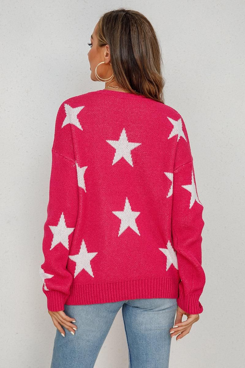 WOMENS STAR PATTERN SWEATER TOP - Doublju