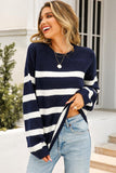 WOMENS STRIPE BASIC CASUAL TOP - Doublju