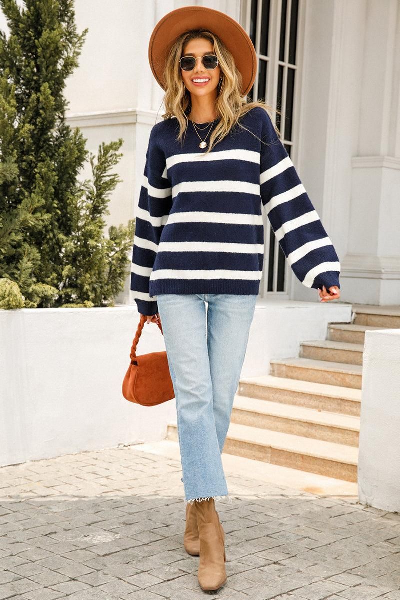 WOMENS STRIPE BASIC CASUAL TOP - Doublju