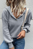 BUTTON NECK HOODIE CASUAL TOP - Doublju