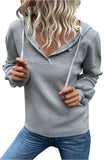 BUTTON NECK HOODIE CASUAL TOP - Doublju