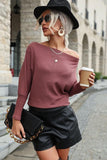 LOOSE FIT OFF SHOULDER RIB HEM CASUAL SWEATER - Doublju