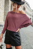 LOOSE FIT OFF SHOULDER RIB HEM CASUAL SWEATER - Doublju