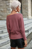 LOOSE FIT OFF SHOULDER RIB HEM CASUAL SWEATER - Doublju