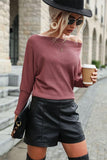 LOOSE FIT OFF SHOULDER RIB HEM CASUAL SWEATER - Doublju