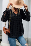 POLKA DOT LACE DETAILED V NECK CASUAL TUNIC TOP - Doublju