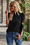DRAPED SLEEVE JEWEL NECK CASUAL TOP - Doublju