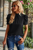 DRAPED SLEEVE JEWEL NECK CASUAL TOP - Doublju