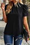 DRAPED SLEEVE JEWEL NECK CASUAL TOP - Doublju