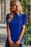 DRAPED SLEEVE JEWEL NECK CASUAL TOP - Doublju