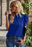 DRAPED SLEEVE JEWEL NECK CASUAL TOP - Doublju