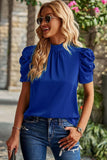 DRAPED SLEEVE JEWEL NECK CASUAL TOP - Doublju