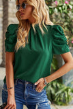 DRAPED SLEEVE JEWEL NECK CASUAL TOP - Doublju