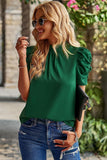 DRAPED SLEEVE JEWEL NECK CASUAL TOP - Doublju