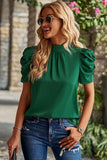 DRAPED SLEEVE JEWEL NECK CASUAL TOP - Doublju