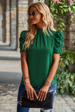 DRAPED SLEEVE JEWEL NECK CASUAL TOP - Doublju