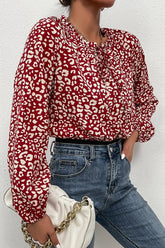 TIED NECK PRINTED CASUAL TOP - Doublju