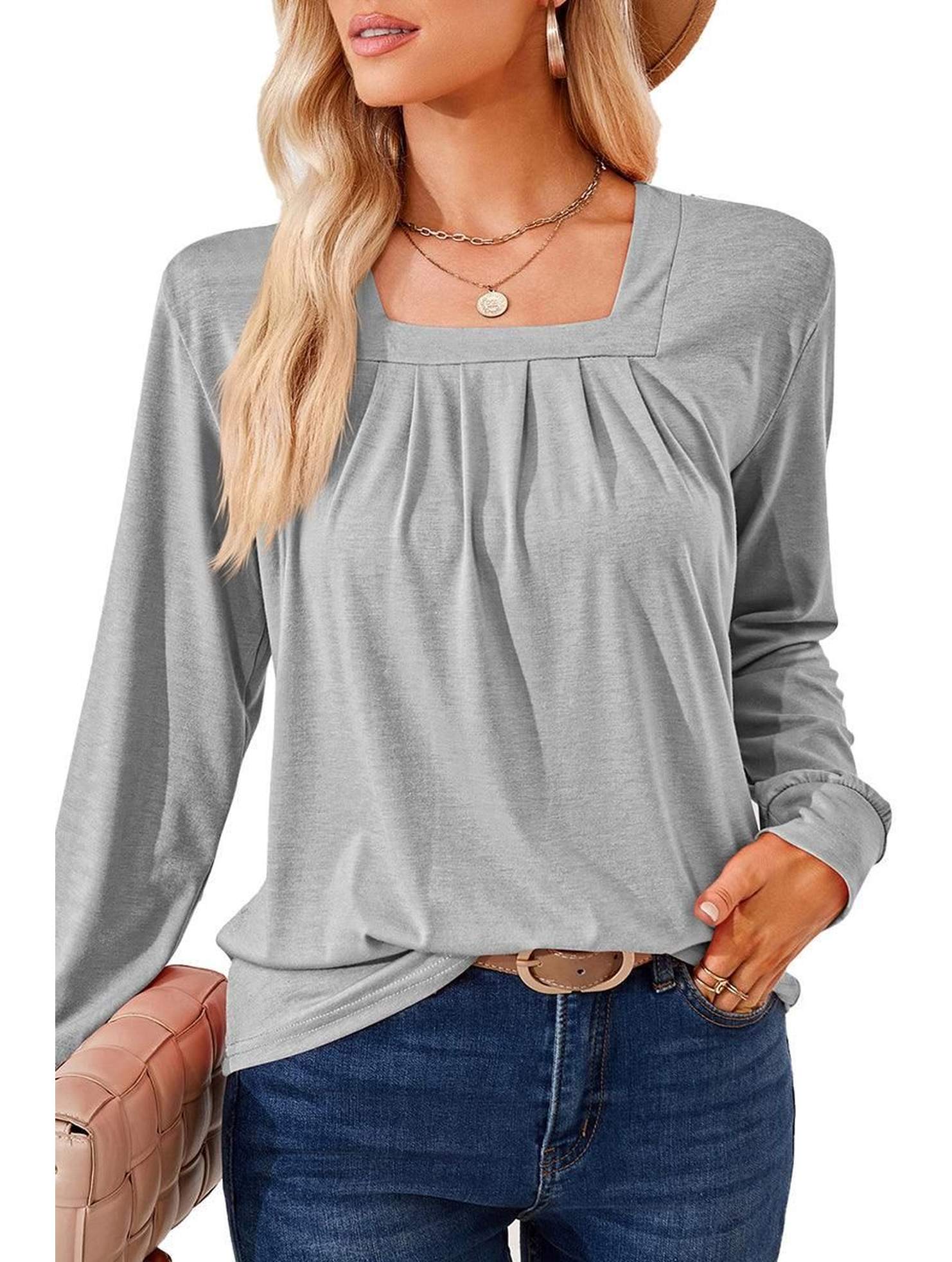 WOMEN SQUARE NECK FLUTTER LONG SLEEVE TOP - Doublju