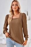 WOMEN PATTERN STITCHED SQUARE NECK PUFF SLEEVE TOP - Doublju