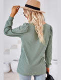WOMEN PATTERN STITCHED SQUARE NECK PUFF SLEEVE TOP - Doublju