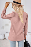 WOMEN PATTERN STITCHED SQUARE NECK PUFF SLEEVE TOP - Doublju
