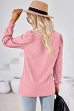 WOMEN PATTERN STITCHED SQUARE NECK PUFF SLEEVE TOP - Doublju