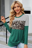 LEOPARD STRIPE BLOCKED CASUAL PULLOVER - Doublju