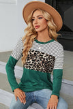LEOPARD STRIPE BLOCKED CASUAL PULLOVER - Doublju