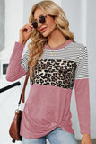 LEOPARD STRIPE BLOCKED CASUAL PULLOVER - Doublju