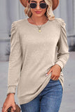 WOMEN LOOSE FIT SHIRRED PUFF SLEEVE PULLOVER TOP - Doublju