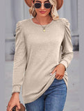 WOMEN LOOSE FIT SHIRRED PUFF SLEEVE PULLOVER TOP - Doublju