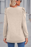 WOMEN LOOSE FIT SHIRRED PUFF SLEEVE PULLOVER TOP - Doublju