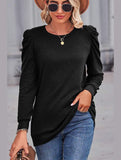 WOMEN LOOSE FIT SHIRRED PUFF SLEEVE PULLOVER TOP - Doublju
