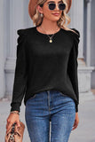 WOMEN LOOSE FIT SHIRRED PUFF SLEEVE PULLOVER TOP - Doublju