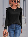 WOMEN LOOSE FIT SHIRRED PUFF SLEEVE PULLOVER TOP - Doublju