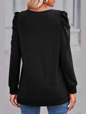 WOMEN LOOSE FIT SHIRRED PUFF SLEEVE PULLOVER TOP - Doublju
