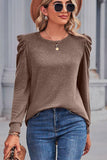 WOMEN LOOSE FIT SHIRRED PUFF SLEEVE PULLOVER TOP - Doublju