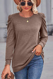 WOMEN LOOSE FIT SHIRRED PUFF SLEEVE PULLOVER TOP - Doublju