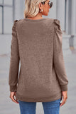 WOMEN LOOSE FIT SHIRRED PUFF SLEEVE PULLOVER TOP - Doublju