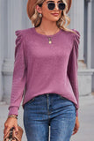 WOMEN LOOSE FIT SHIRRED PUFF SLEEVE PULLOVER TOP - Doublju