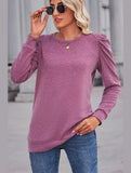 WOMEN LOOSE FIT SHIRRED PUFF SLEEVE PULLOVER TOP - Doublju